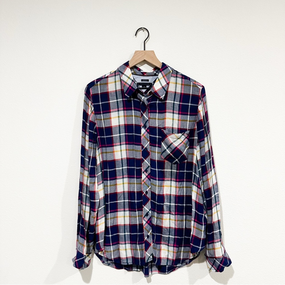 Tommy Hilfiger Colorful Plaid Button Down Top Size XL